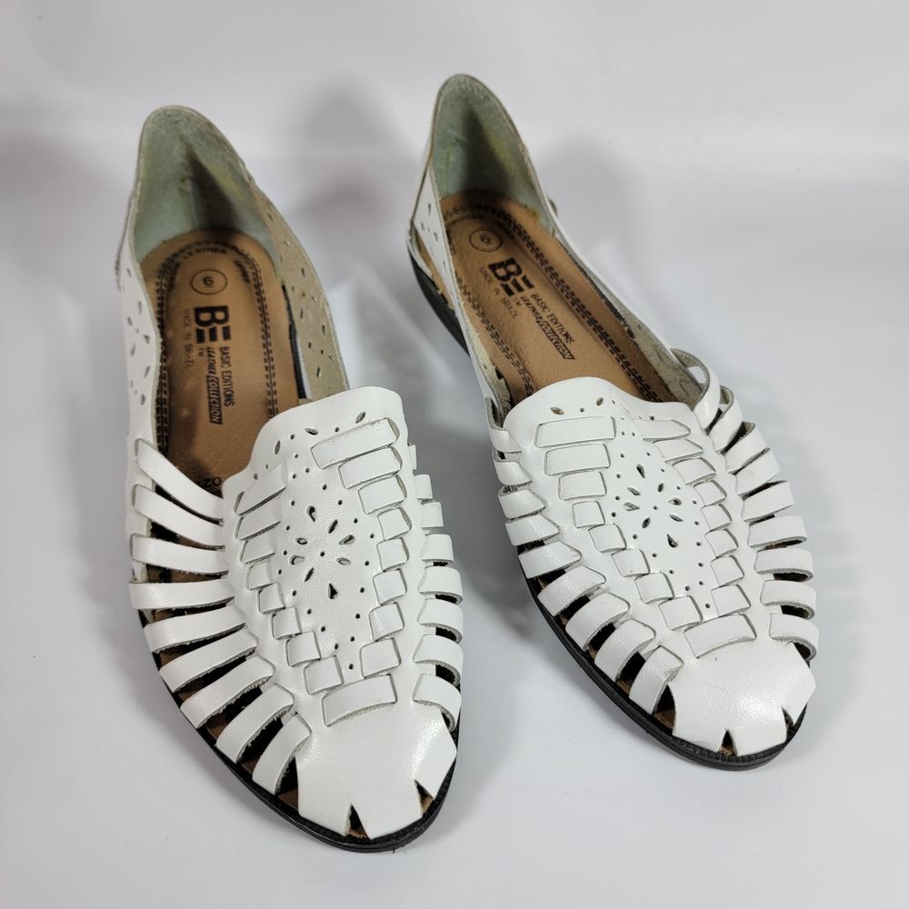 Basic Edition Sandals White‎ Leather Shoes Slip On Size 6